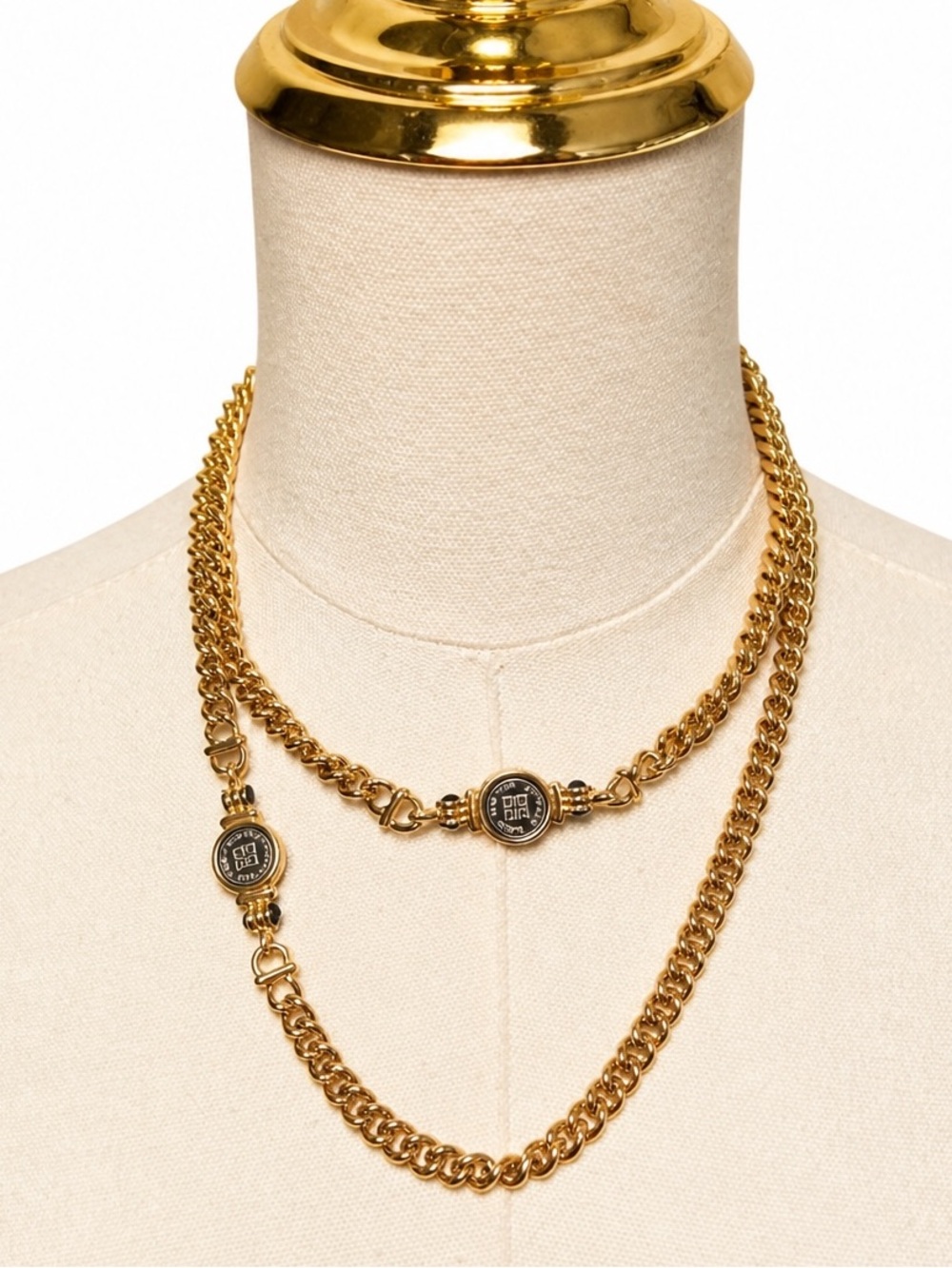 Vintage Givenchy Paris New York 4G Logo Long Gold Chain Necklace